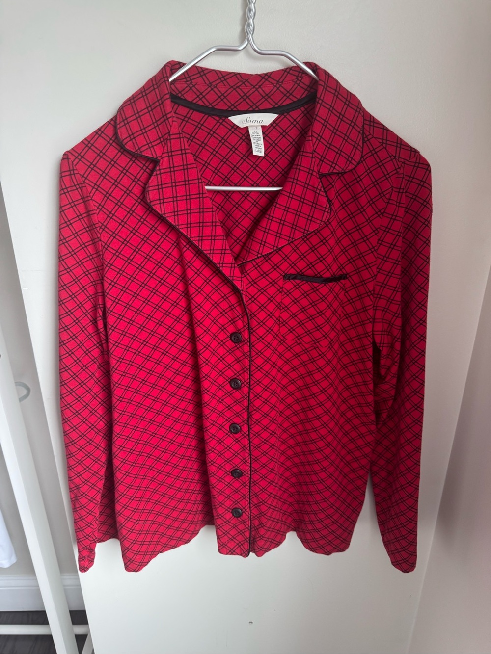 Soma Women’s Red/Black Plaid Pajama Top Size Large